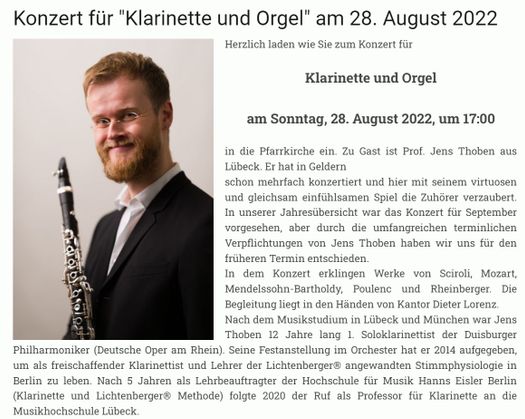Konzert Klarinette und Orgel 28.8.